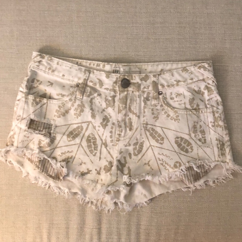 Free People Printed Denim Shorts